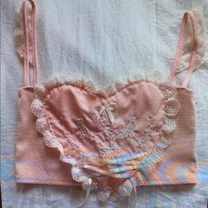 Peachy Pink Lace Trim Bandeau with Adjustable Straps